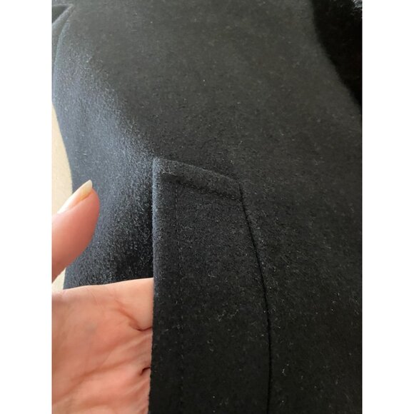 Ellen Tracy Black Wool Blend Coat W/ Faux Fur Trim Size 6 - Picture 7 of 12